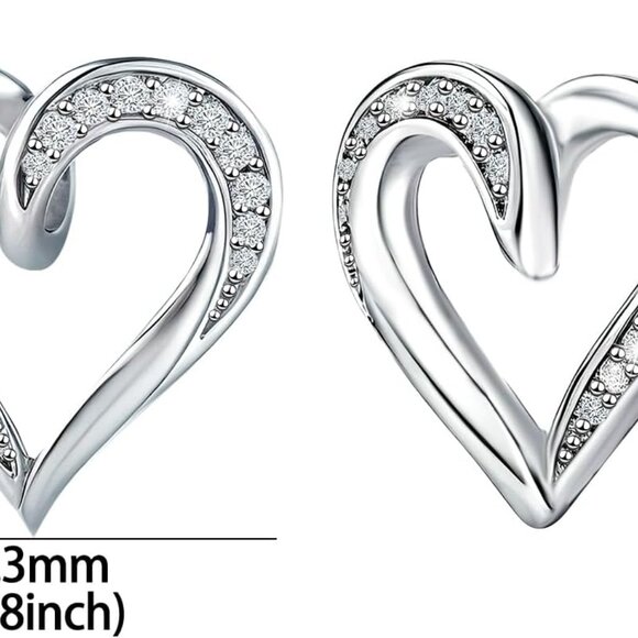 Heart Shaped Sterling Silver Cubic Zirconia Stud Earrings for Women - Hypoallerg - Picture 6 of 6